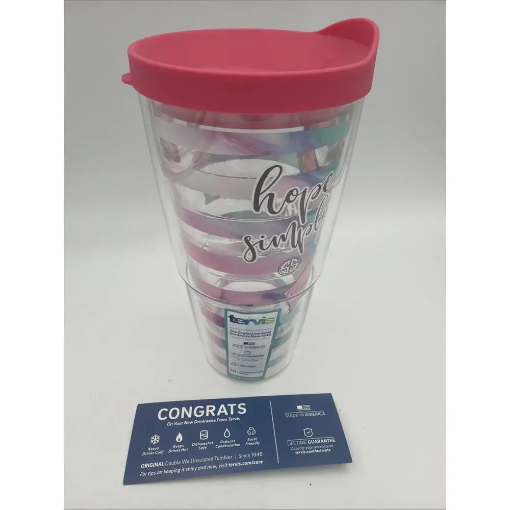 New Tervis 24oz Tumbler Simply Southern Breast Cancer Pink Ribbon Bottle USA